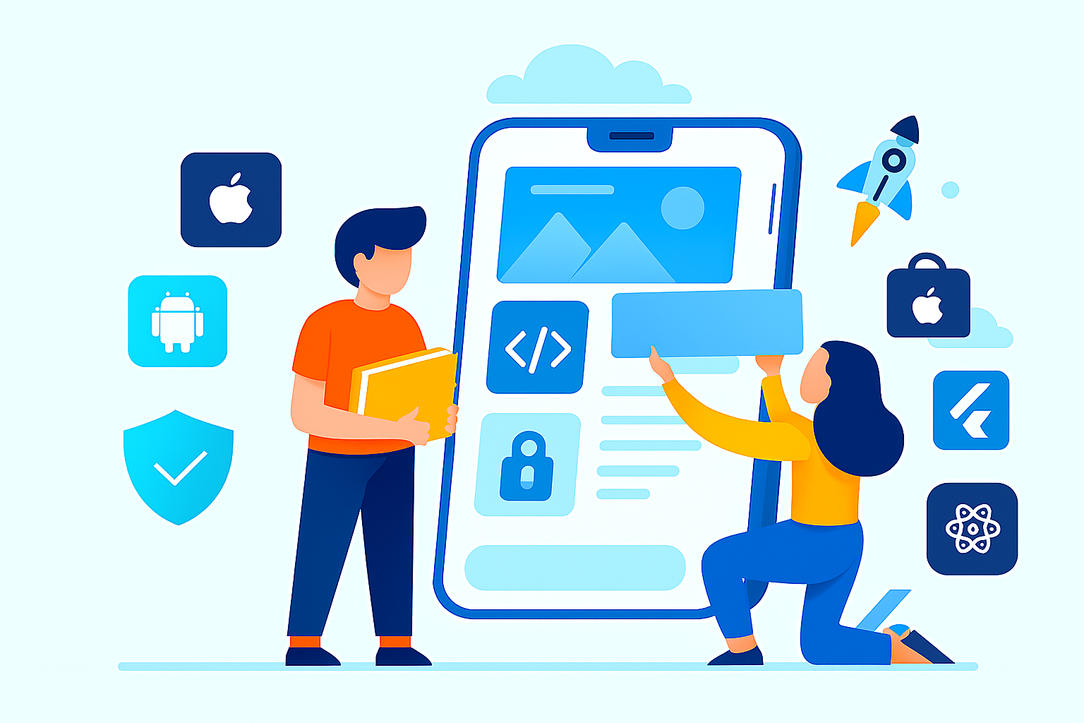 Mobile app development services with iOS, Android, Flutter, React Native and secure builds